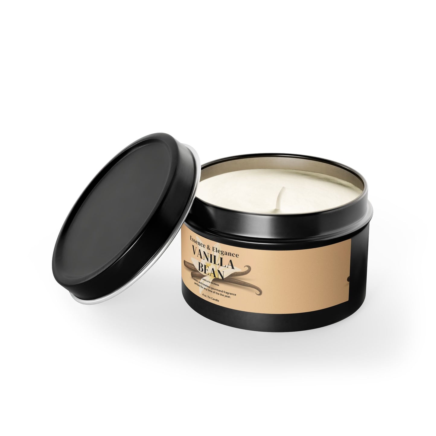 Vanilla Bean Scented 4 oz. Tin Candle - Essence & Elegance