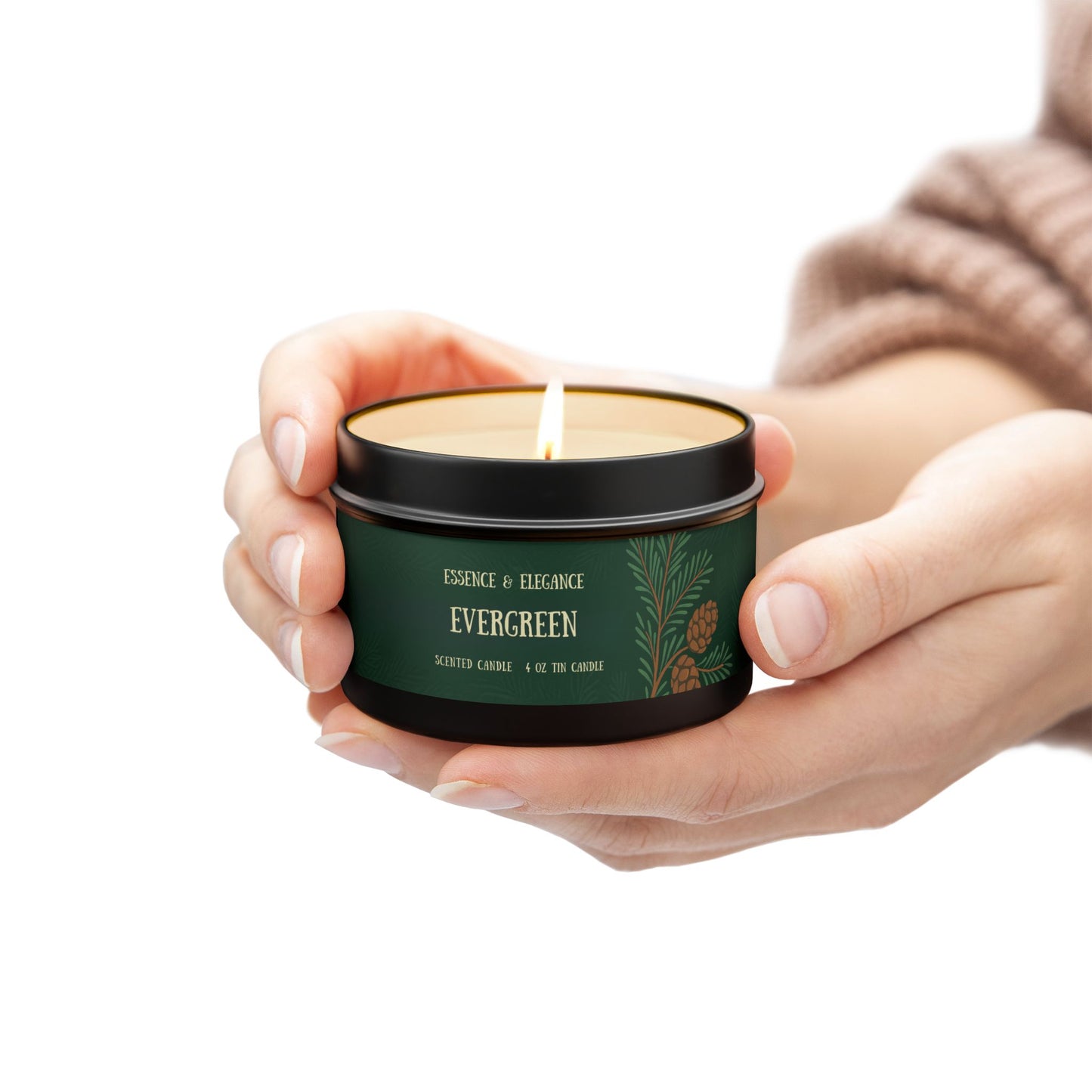 Evergreen Scented 4 oz. Tin Candle - Essence & Elegance