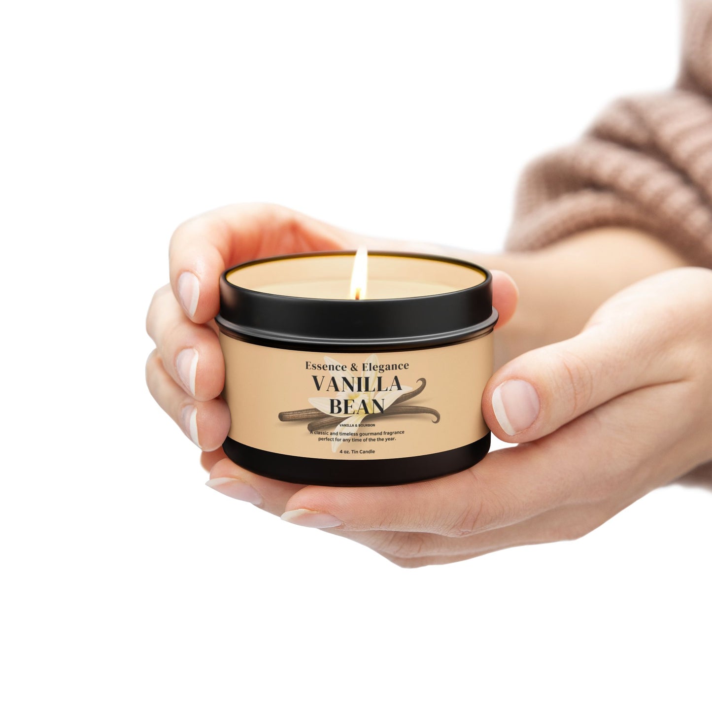 Vanilla Bean Scented 4 oz. Tin Candle - Essence & Elegance