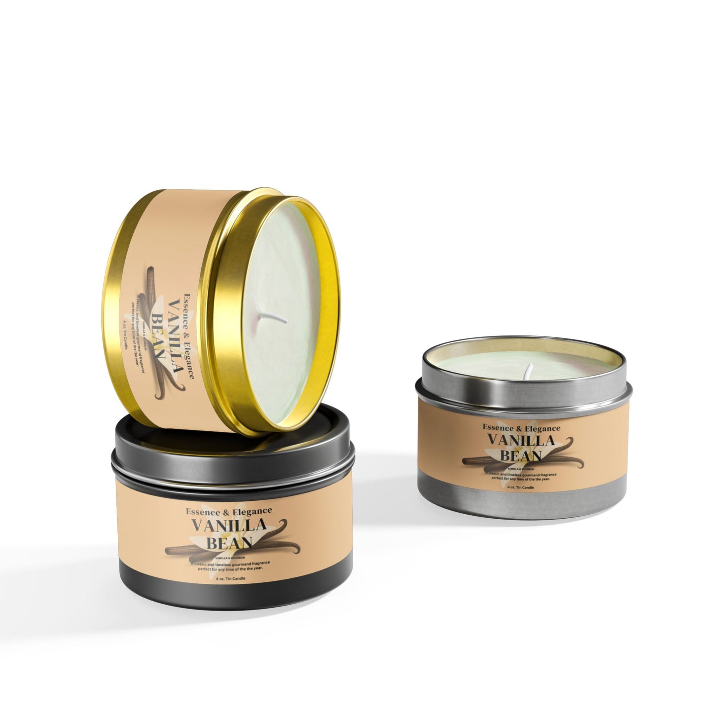 Vanilla Bean Scented 4 oz. Tin Candle - Essence & Elegance