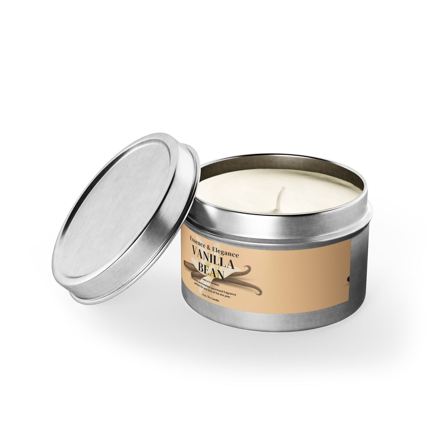 Vanilla Bean Scented 4 oz. Tin Candle - Essence & Elegance