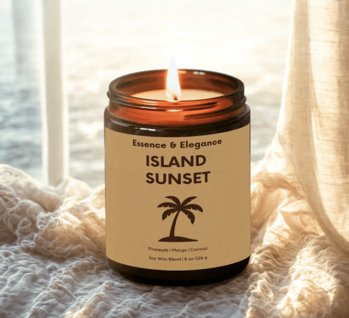 Island Sunset Candle – Tropical Fruit, Gardenia & Amber 8 oz - Essence & Elegance