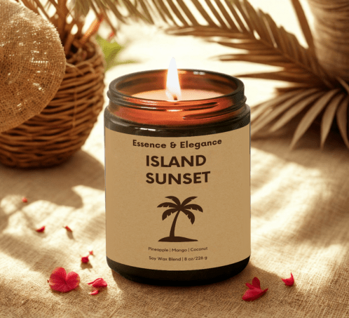 Island Sunset Candle – Tropical Fruit, Gardenia & Amber 8 oz - Essence & Elegance