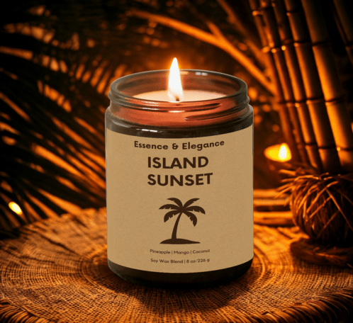 Island Sunset Candle – Tropical Fruit, Gardenia & Amber 8 oz - Essence & Elegance
