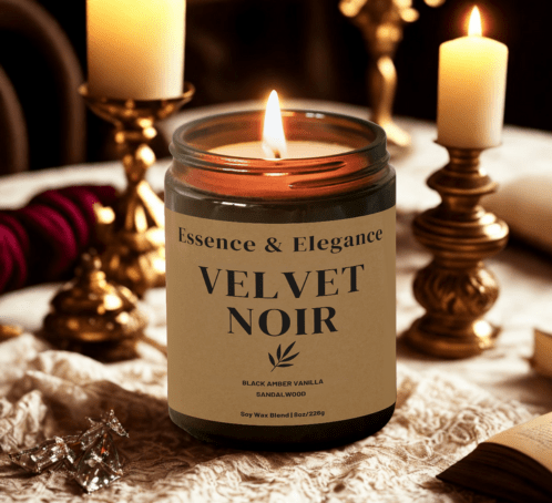 Velvet Noir Candle – Amber, Sandalwood & Sweet Musk | Elegant Scented Candle in Amber Jar - Essence & Elegance