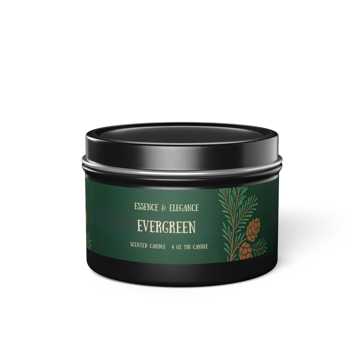 Evergreen Scented 4 oz. Tin Candle - Essence & Elegance