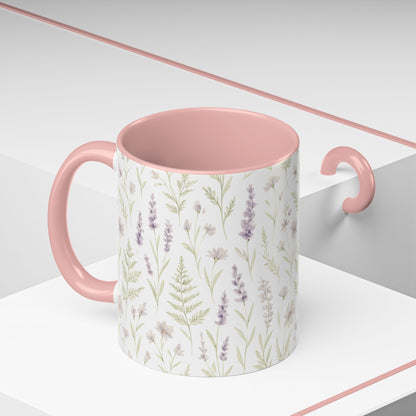 Botanical Floral Accent Coffee Mug - Gift for Her, Home Decor, Lavender, Nature Lover, Mother’s Day, Tea Lovers, Relaxation - Essence & Elegance