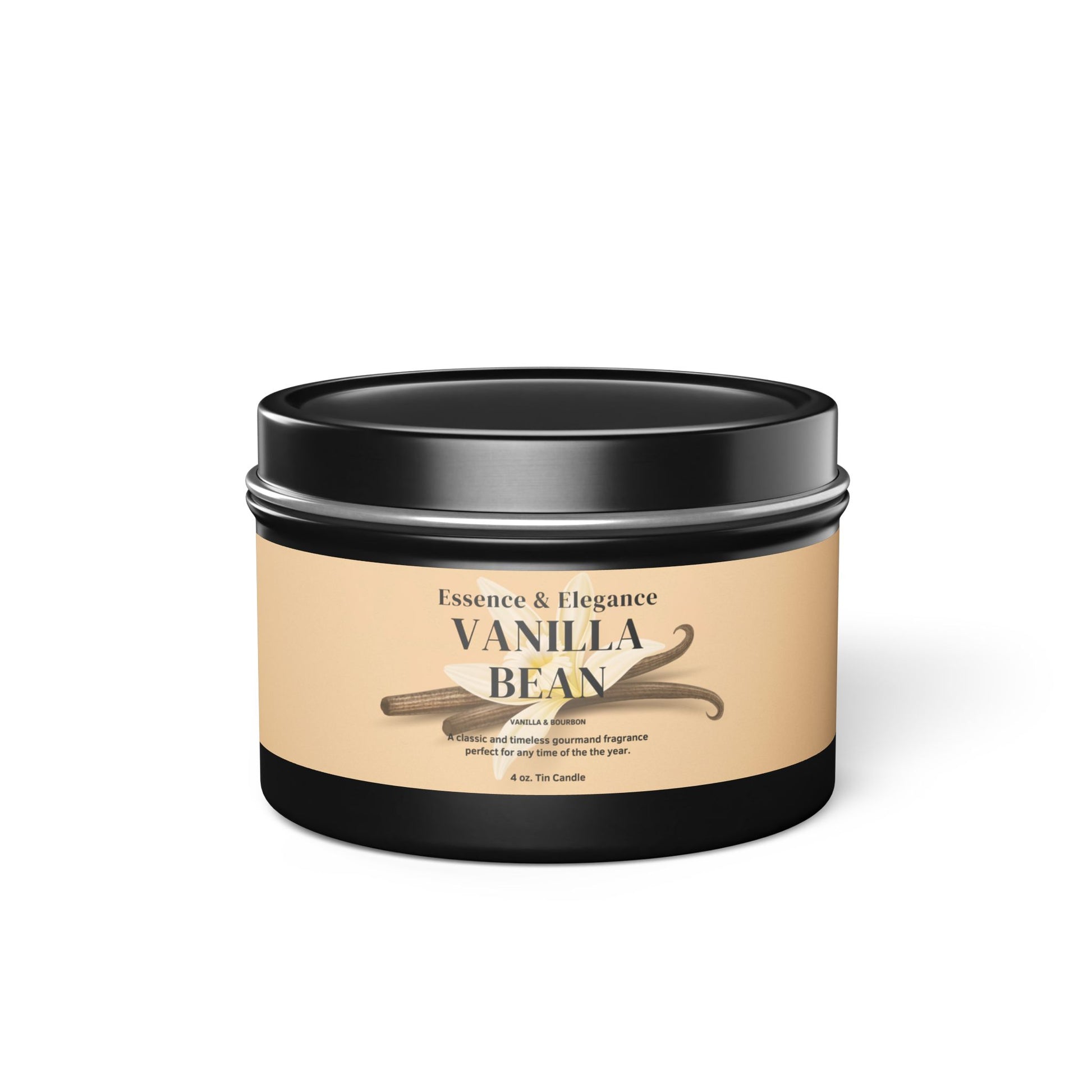 Vanilla Bean Scented 4 oz. Tin Candle - Essence & Elegance