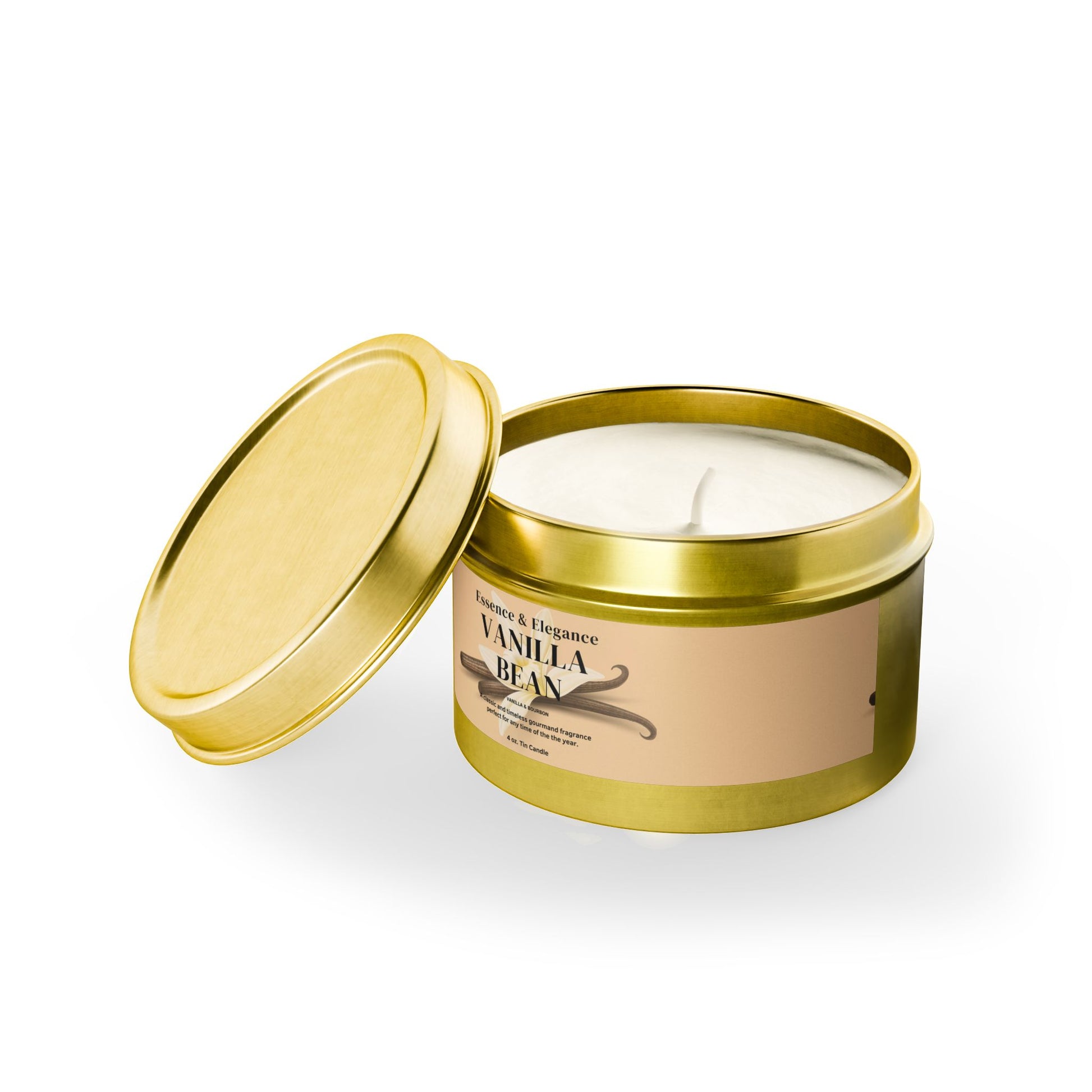 Vanilla Bean Scented 4 oz. Tin Candle - Essence & Elegance
