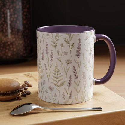 Botanical Floral Accent Coffee Mug - Gift for Her, Home Decor, Lavender, Nature Lover, Mother’s Day, Tea Lovers, Relaxation - Essence & Elegance