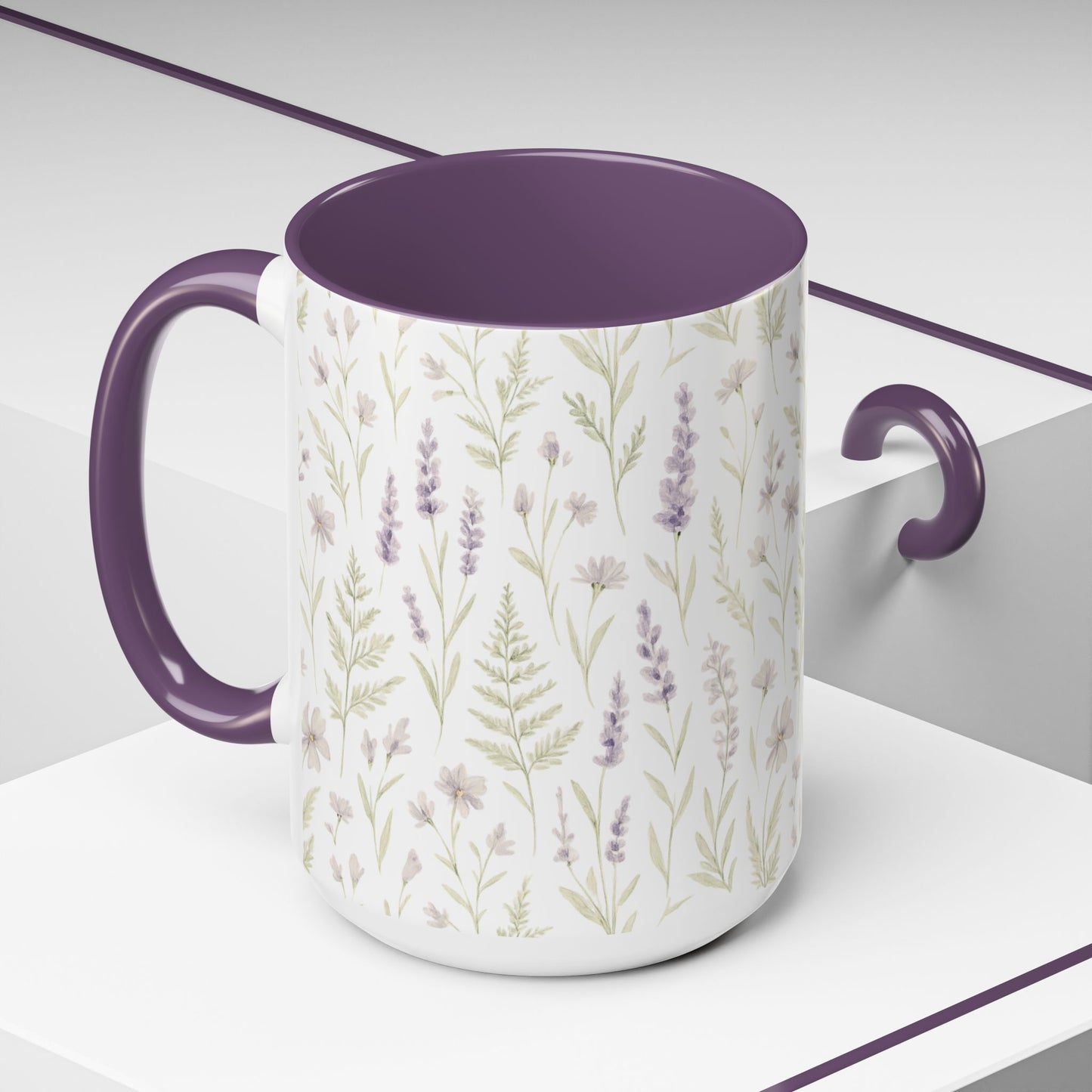 Botanical Floral Accent Coffee Mug - Gift for Her, Home Decor, Lavender, Nature Lover, Mother’s Day, Tea Lovers, Relaxation - Essence & Elegance