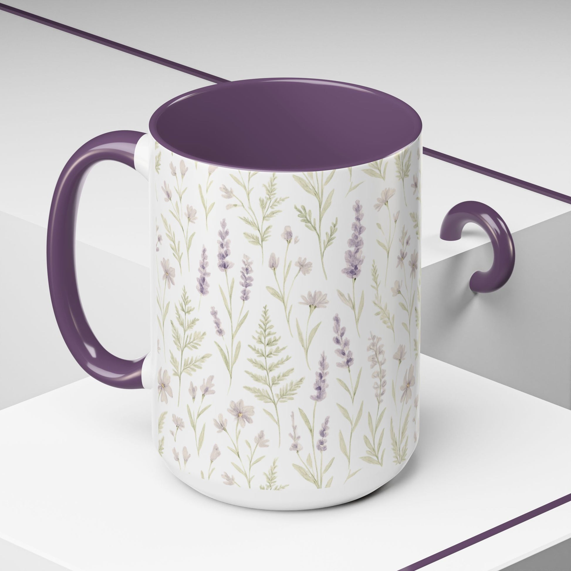 Botanical Floral Accent Coffee Mug - Gift for Her, Home Decor, Lavender, Nature Lover, Mother’s Day, Tea Lovers, Relaxation - Essence & Elegance