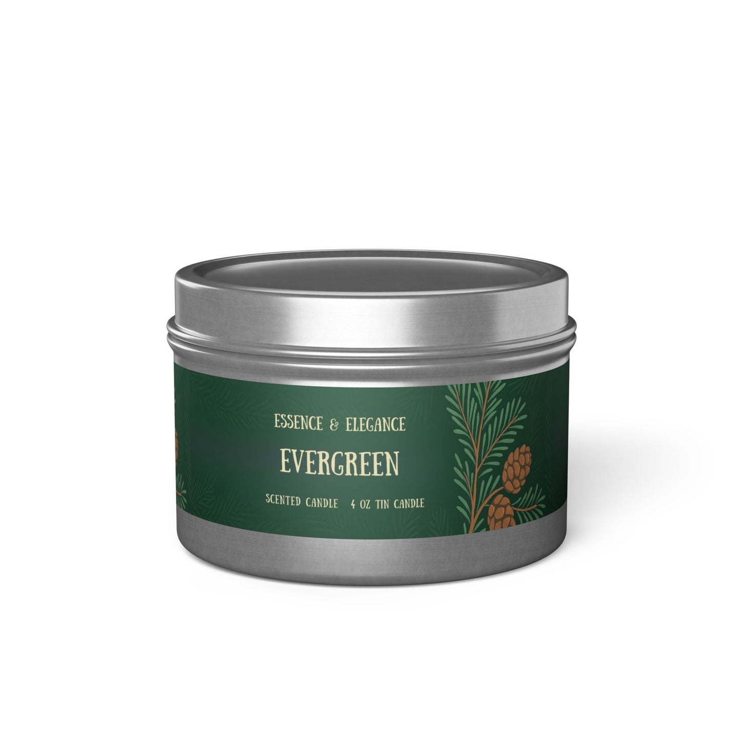 Evergreen Scented 4 oz. Tin Candle - Essence & Elegance