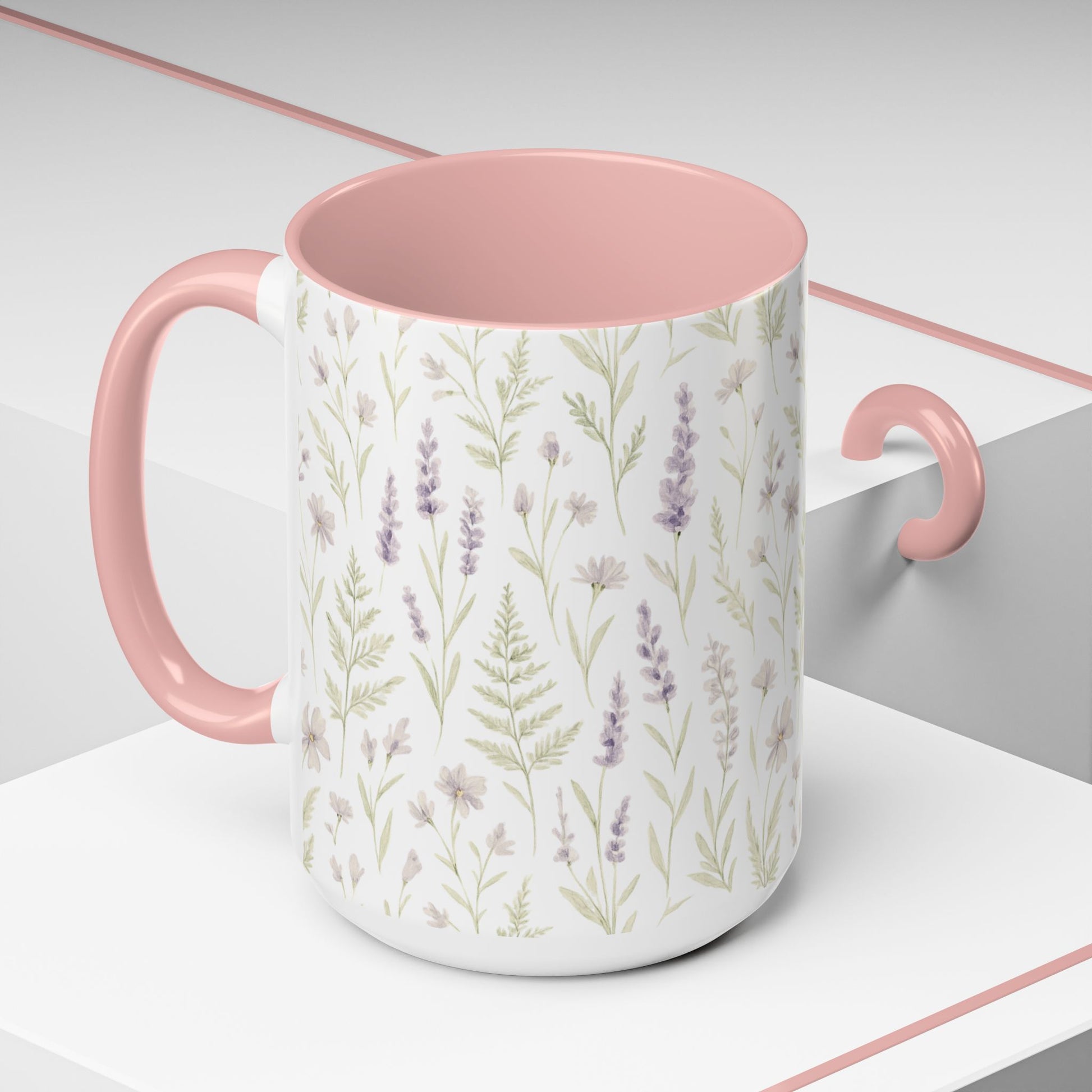 Botanical Floral Accent Coffee Mug - Gift for Her, Home Decor, Lavender, Nature Lover, Mother’s Day, Tea Lovers, Relaxation - Essence & Elegance