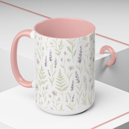 Botanical Floral Accent Coffee Mug - Gift for Her, Home Decor, Lavender, Nature Lover, Mother’s Day, Tea Lovers, Relaxation - Essence & Elegance