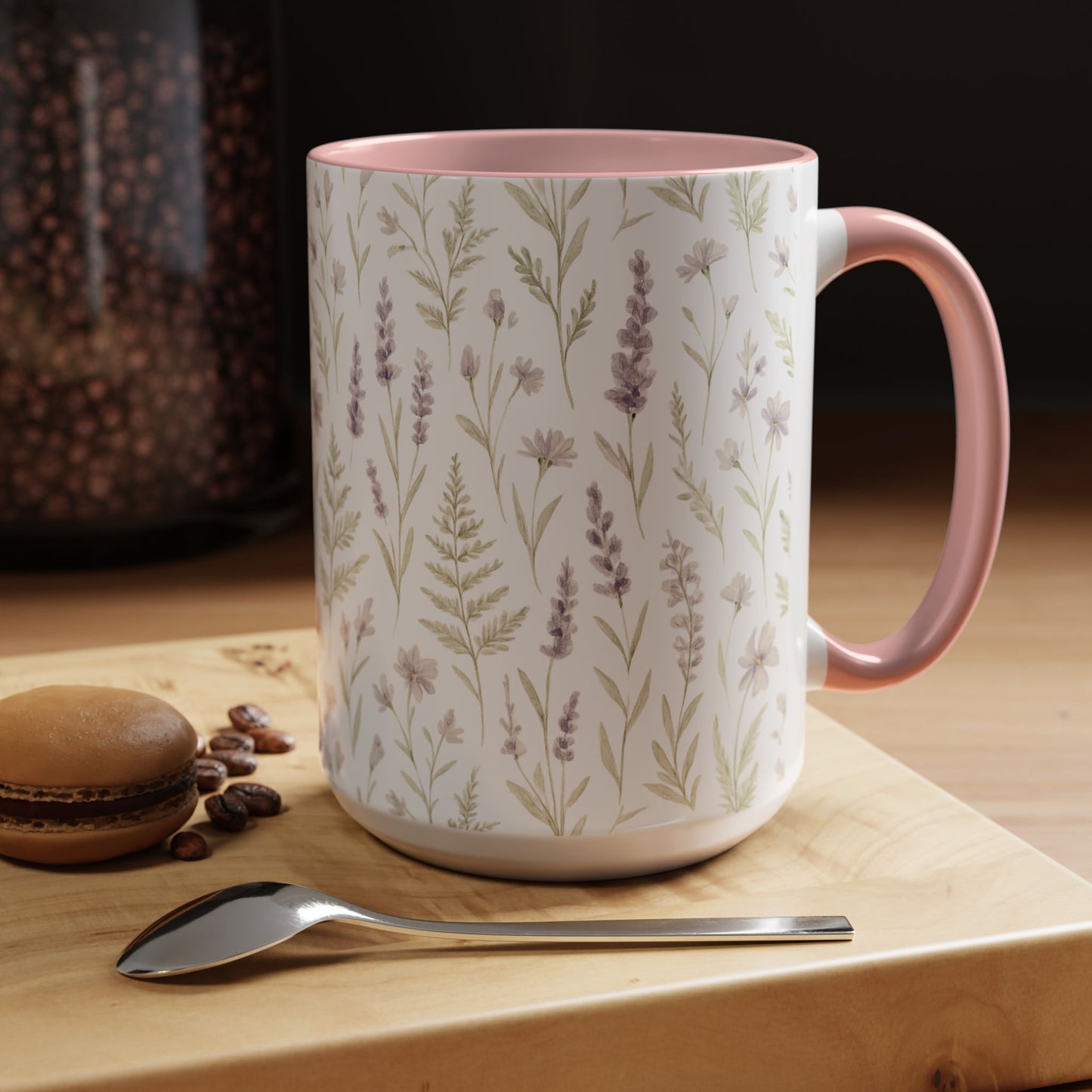 Botanical Floral Accent Coffee Mug - Gift for Her, Home Decor, Lavender, Nature Lover, Mother’s Day, Tea Lovers, Relaxation - Essence & Elegance