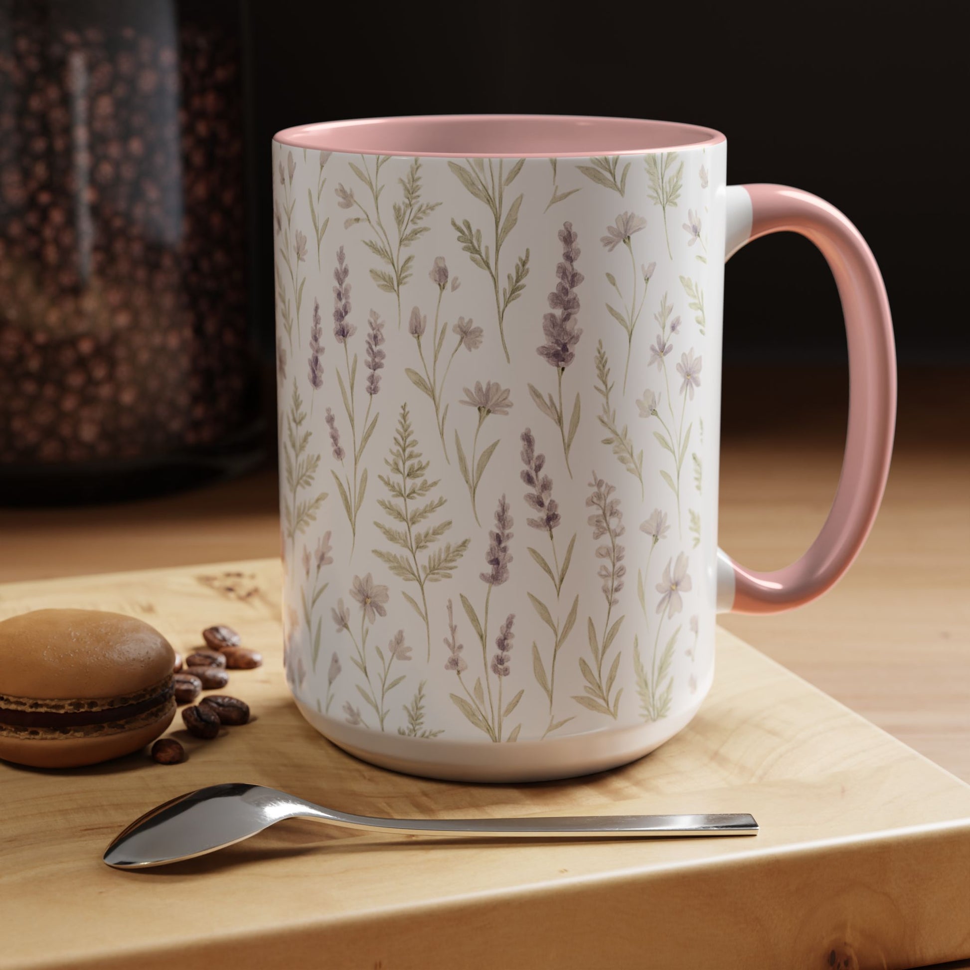 Botanical Floral Accent Coffee Mug - Gift for Her, Home Decor, Lavender, Nature Lover, Mother’s Day, Tea Lovers, Relaxation - Essence & Elegance