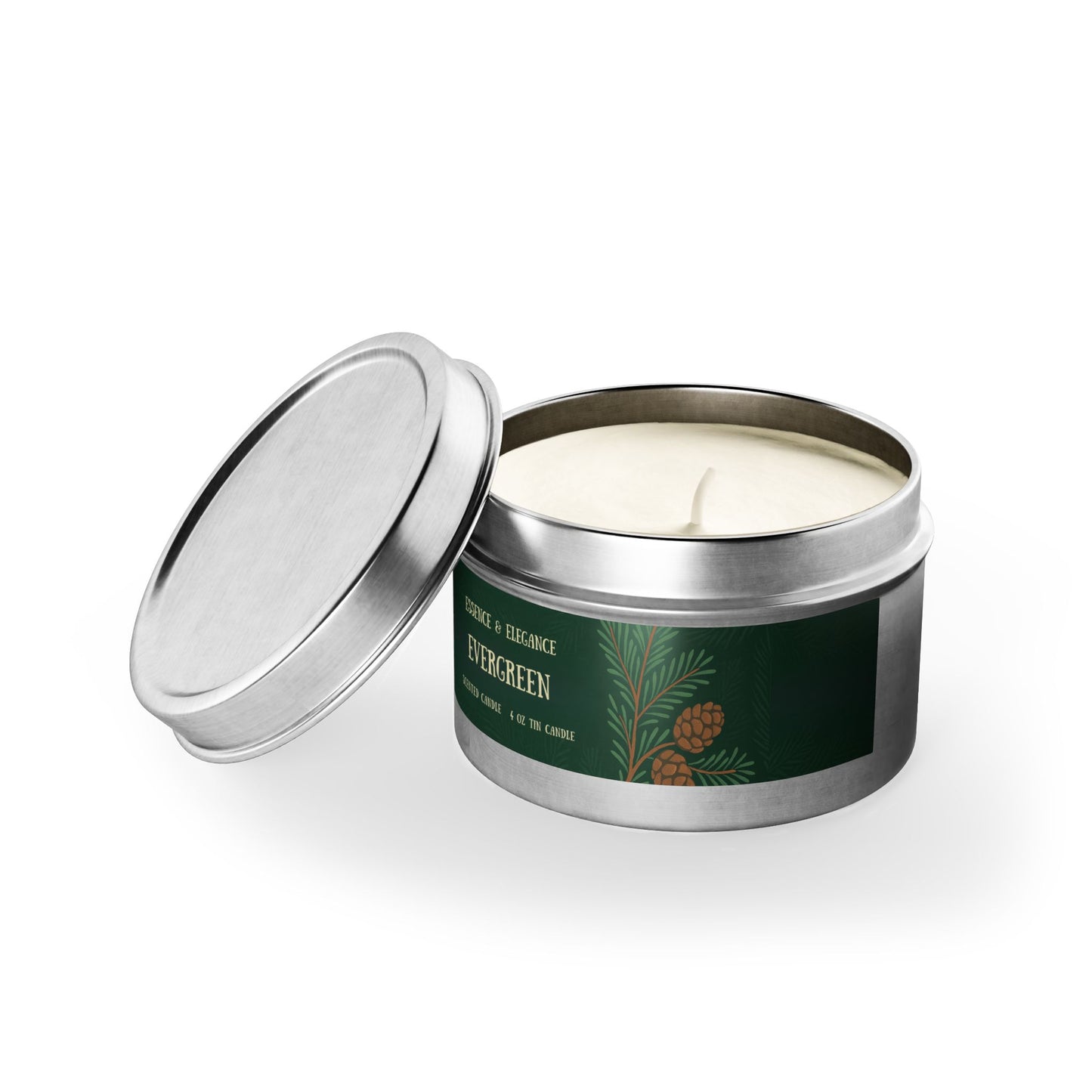 Evergreen Scented 4 oz. Tin Candle - Essence & Elegance