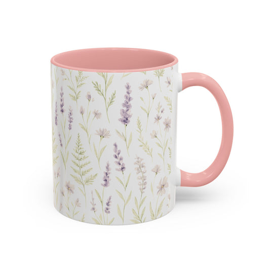Botanical Floral Accent Coffee Mug - Gift for Her, Home Decor, Lavender, Nature Lover, Mother’s Day, Tea Lovers, Relaxation - Essence & Elegance