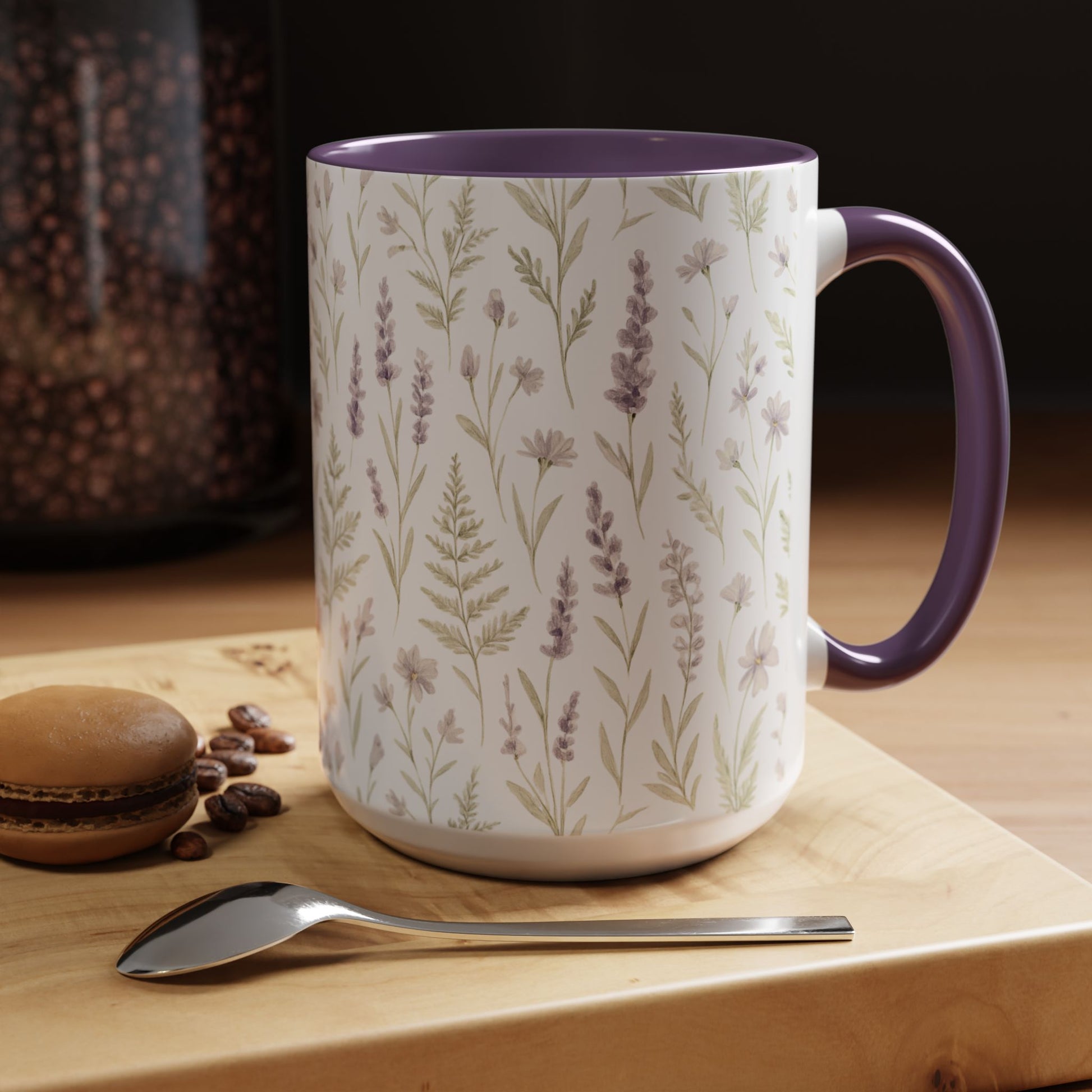 Botanical Floral Accent Coffee Mug - Gift for Her, Home Decor, Lavender, Nature Lover, Mother’s Day, Tea Lovers, Relaxation - Essence & Elegance