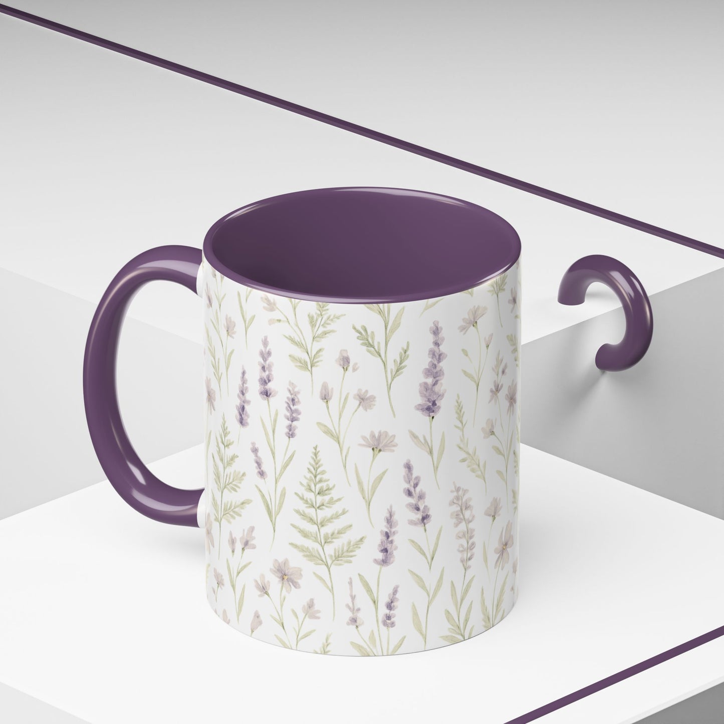 Botanical Floral Accent Coffee Mug - Gift for Her, Home Decor, Lavender, Nature Lover, Mother’s Day, Tea Lovers, Relaxation - Essence & Elegance