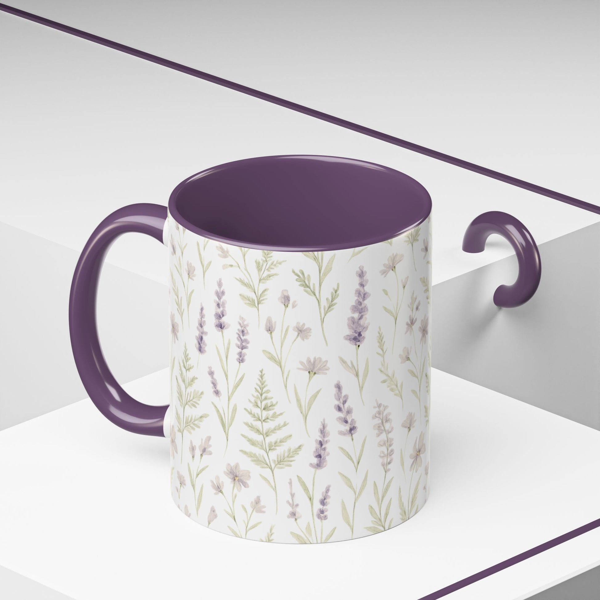 Botanical Floral Accent Coffee Mug - Gift for Her, Home Decor, Lavender, Nature Lover, Mother’s Day, Tea Lovers, Relaxation - Essence & Elegance