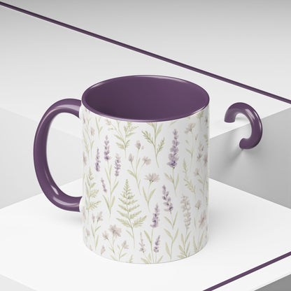 Botanical Floral Accent Coffee Mug - Gift for Her, Home Decor, Lavender, Nature Lover, Mother’s Day, Tea Lovers, Relaxation - Essence & Elegance