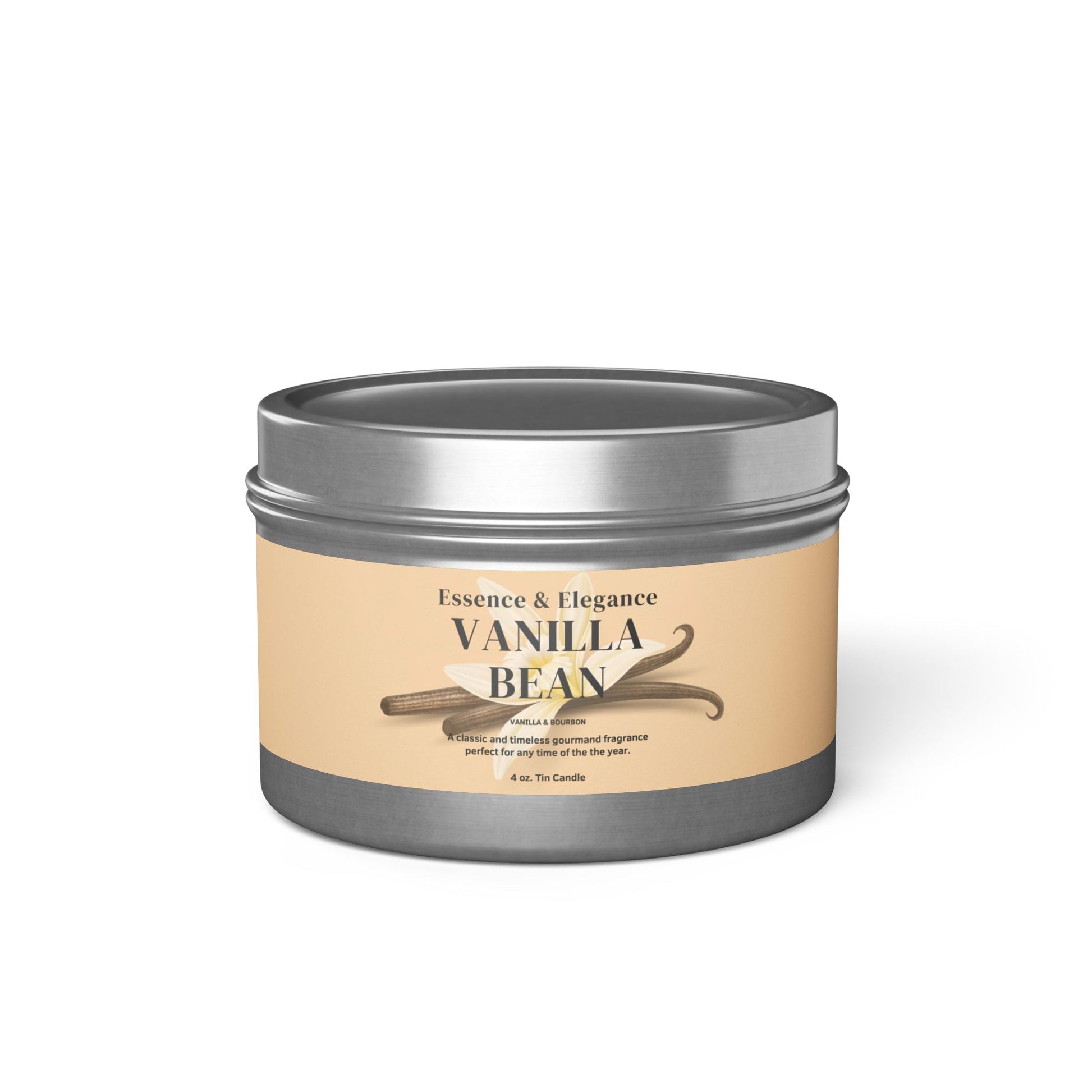 Vanilla Bean Scented 4 oz. Tin Candle - Essence & Elegance
