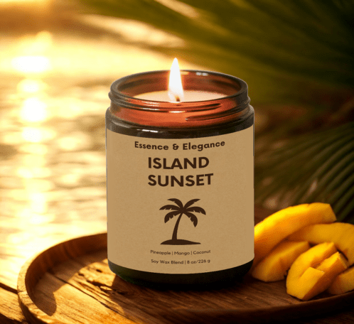Island Sunset Candle – Tropical Fruit, Gardenia & Amber 8 oz - Essence & Elegance