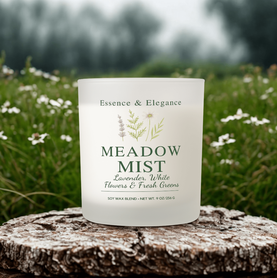Meadow Mist Candle – Fresh & Floral Scented Jar, Spring Decor, Relaxation Gift, Nature-Inspired Home Fragrance - Essence & Elegance