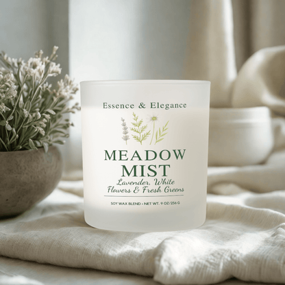 Meadow Mist Candle – Fresh & Floral Scented Jar, Spring Decor, Relaxation Gift, Nature-Inspired Home Fragrance - Essence & Elegance