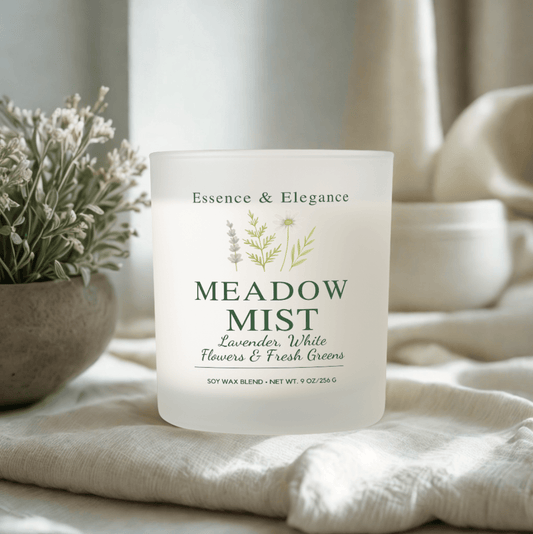 Meadow Mist Candle – Fresh & Floral Scented Jar, Spring Decor, Relaxation Gift, Nature-Inspired Home Fragrance - Essence & Elegance
