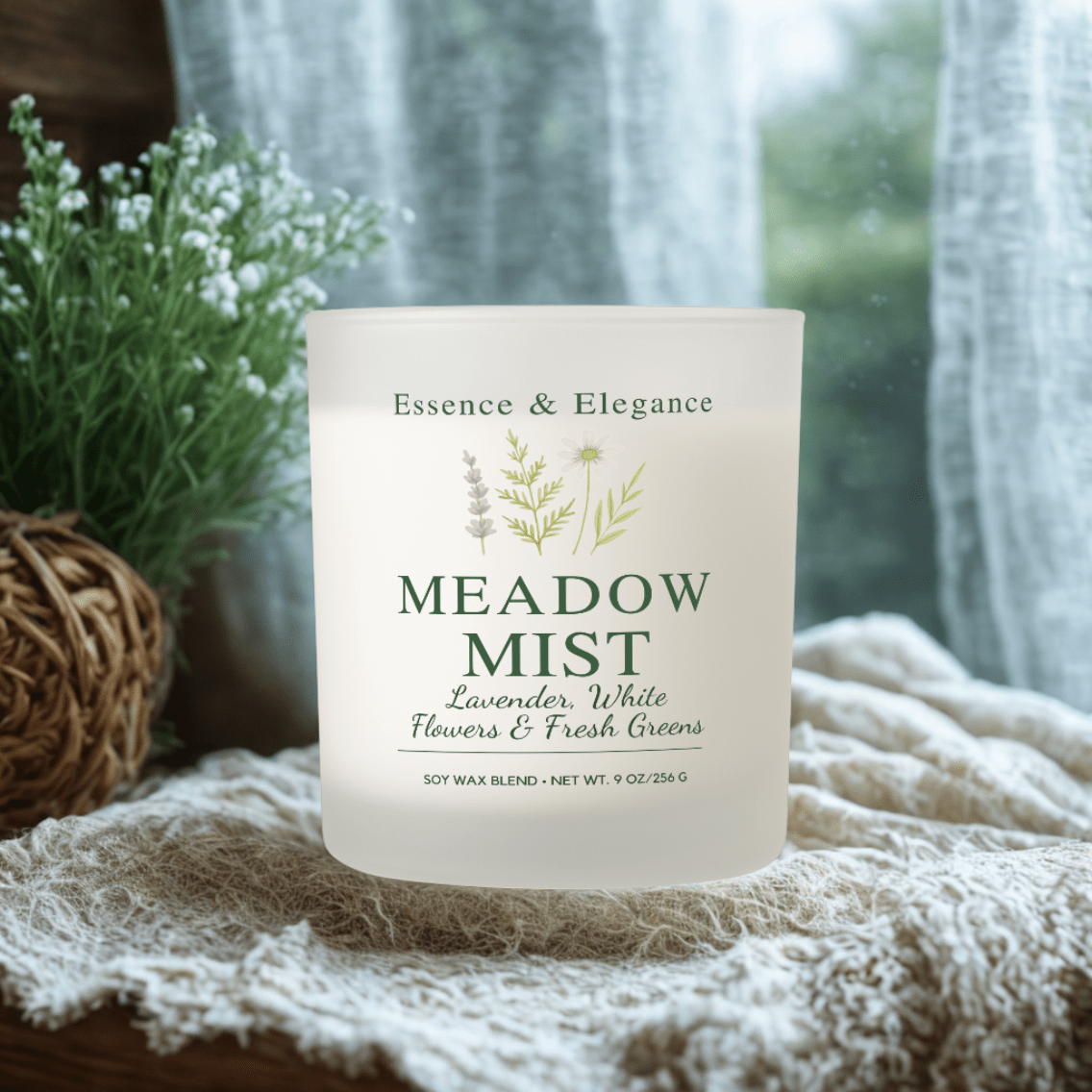 Meadow Mist Candle – Fresh & Floral Scented Jar, Spring Decor, Relaxation Gift, Nature-Inspired Home Fragrance - Essence & Elegance