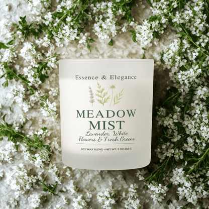 Meadow Mist Candle – Fresh & Floral Scented Jar, Spring Decor, Relaxation Gift, Nature-Inspired Home Fragrance - Essence & Elegance
