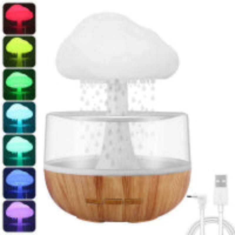 Mushroom Rain‑Cloud Humidifier, Raindrop Aroma Diffuser & 7‑Color LED Night Lamp - Essence & Elegance