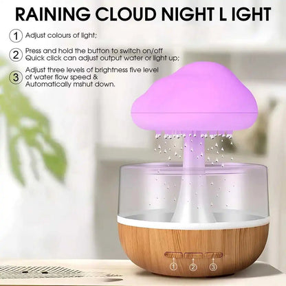 Mushroom Rain‑Cloud Humidifier, Raindrop Aroma Diffuser & 7‑Color LED Night Lamp - Essence & Elegance