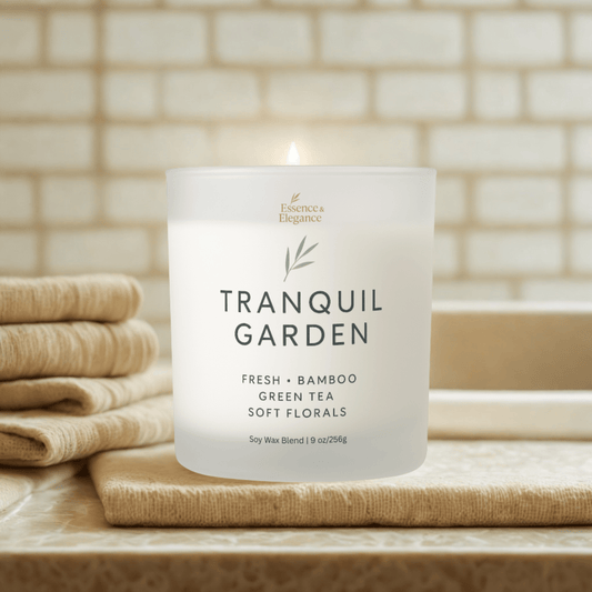 Tranquil Garden Candle – Bamboo, Green Tea & Soft Florals 9 oz - Essence & Elegance